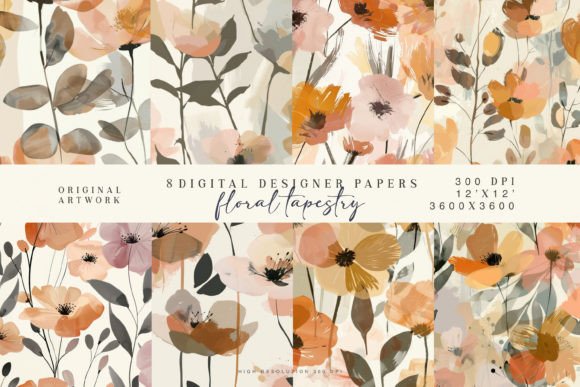 Abstract Fall Flowers Seamless Patterns