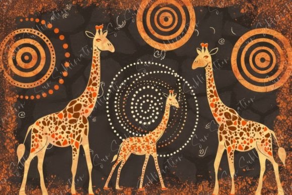 Abstract Giraffes and Tribal Patterns: A Fusion of Nature and Cultural Artistry