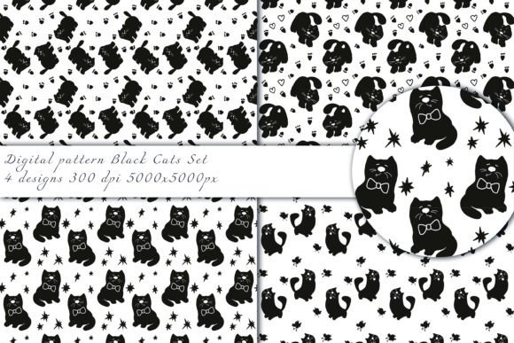 Black Cats Set Seamless Patterns for Creative Projects