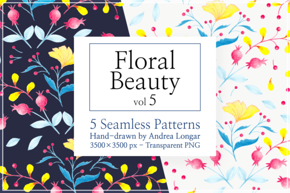 Floral Beauty 5 Hand Drawn Patterns: A Versatile Design Resource for Creative Projects
