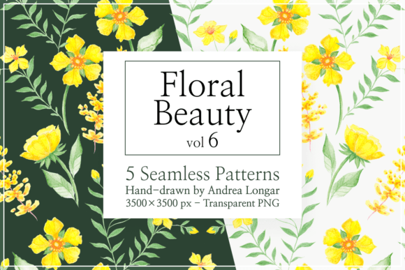 Floral Beauty 6 Hand Drawn Patterns: Elevate Your Creative Projects with Timeless Floral Designs