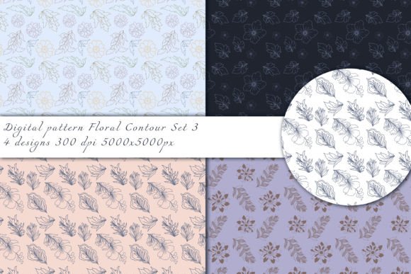 Floral Contour Set 3 Patterns Set: A Versatile Design Resource for Creative Projects