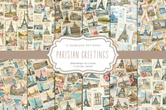 Parisian Greetings Seamless Patterns: Elevate Your Design Projects with Vibrant, High-Quality Digital Papers