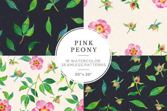 Pink Peony Watercolor Seamless Patterns