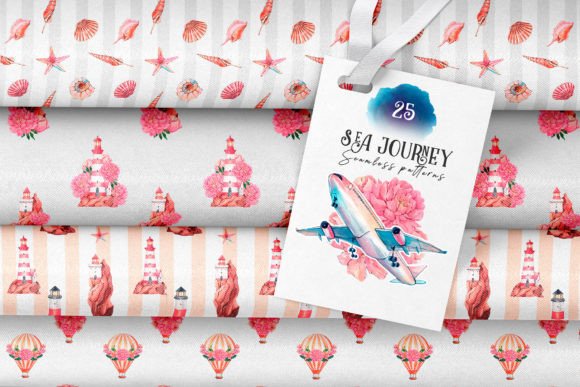 Sea Journey.Watercolor Seamless Patterns: A Delicate Collection for Creative Projects