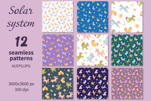 Unicorn Paper Seamless Patterns Collection
